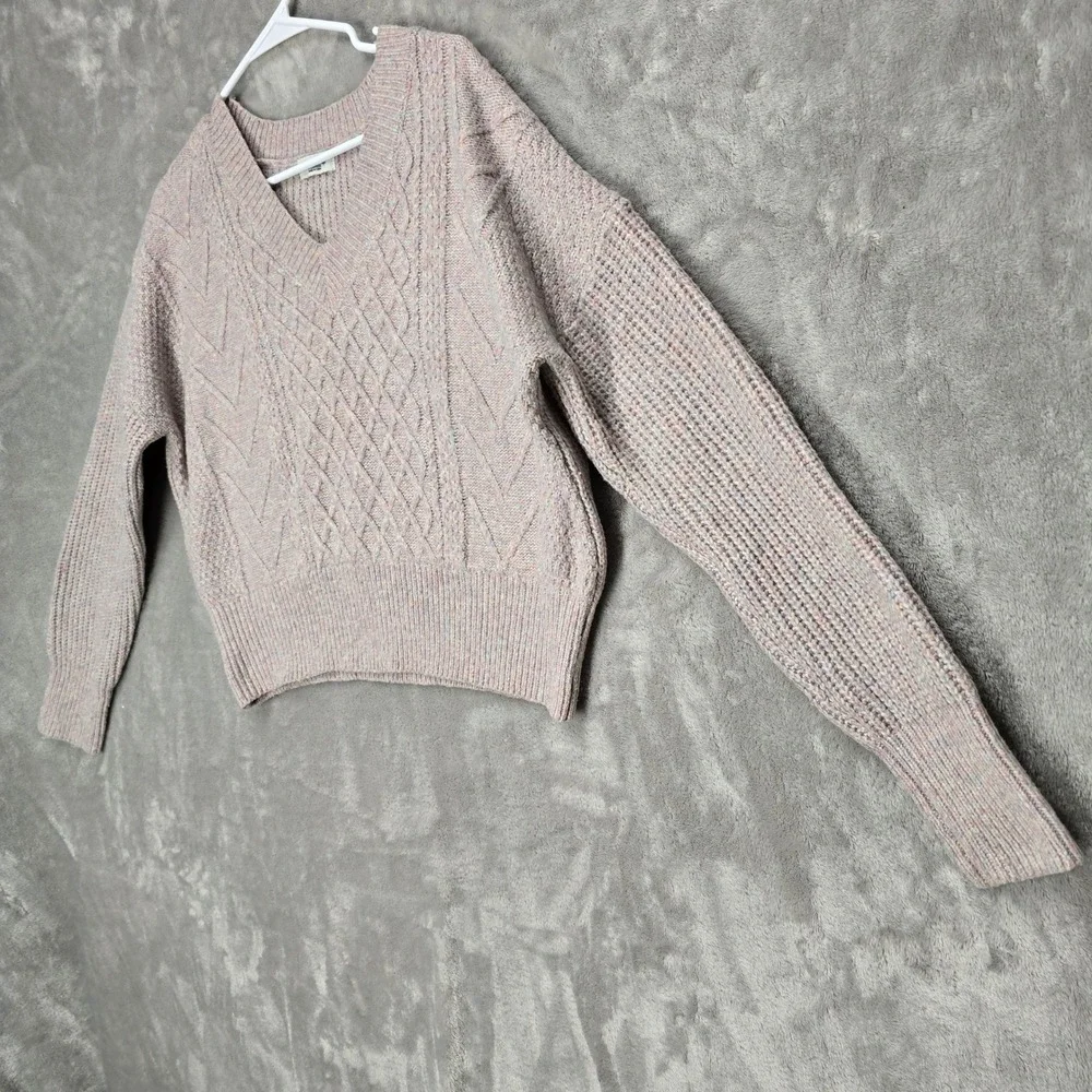 Love Knits NYC Women XL V Neck Cable Knit MultiColor Granola Thread Sweater Cozy